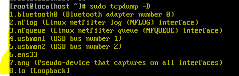 tcpdump showing the available interfaces