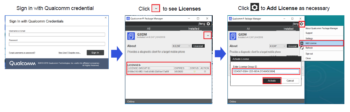 Activating the QXDM Qualcomm Software Licenses 