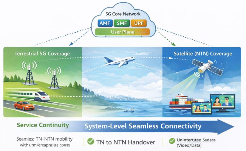 Seamless 5G TN-NTN connectivity enabling uninterrupted service for land, air, and maritime users