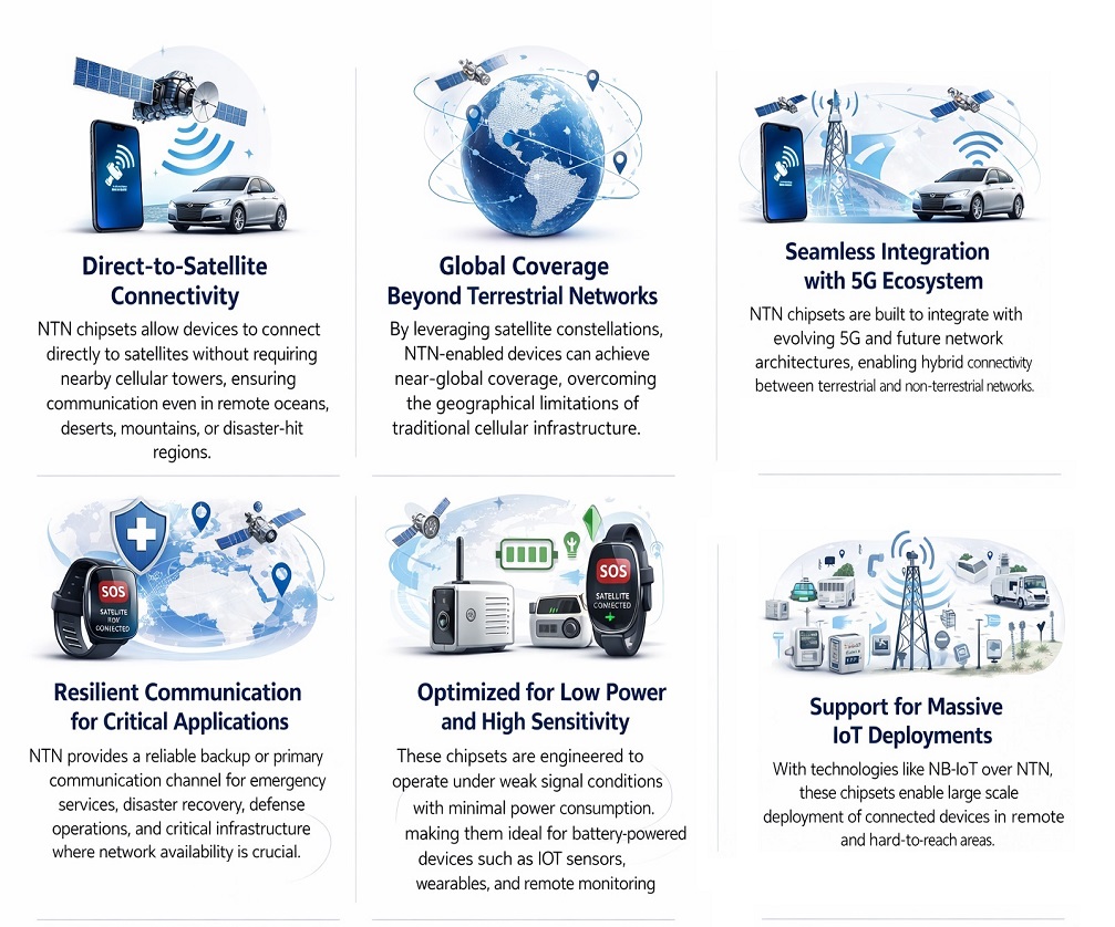 A summary of NTN chipset feature for the everywhere connectivity